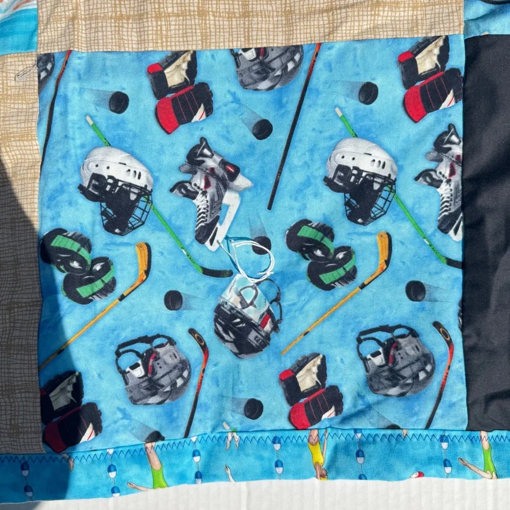 Handmade Sports Patchwork Quilt Swimming‎ Blue Reversible Blanket 60x80